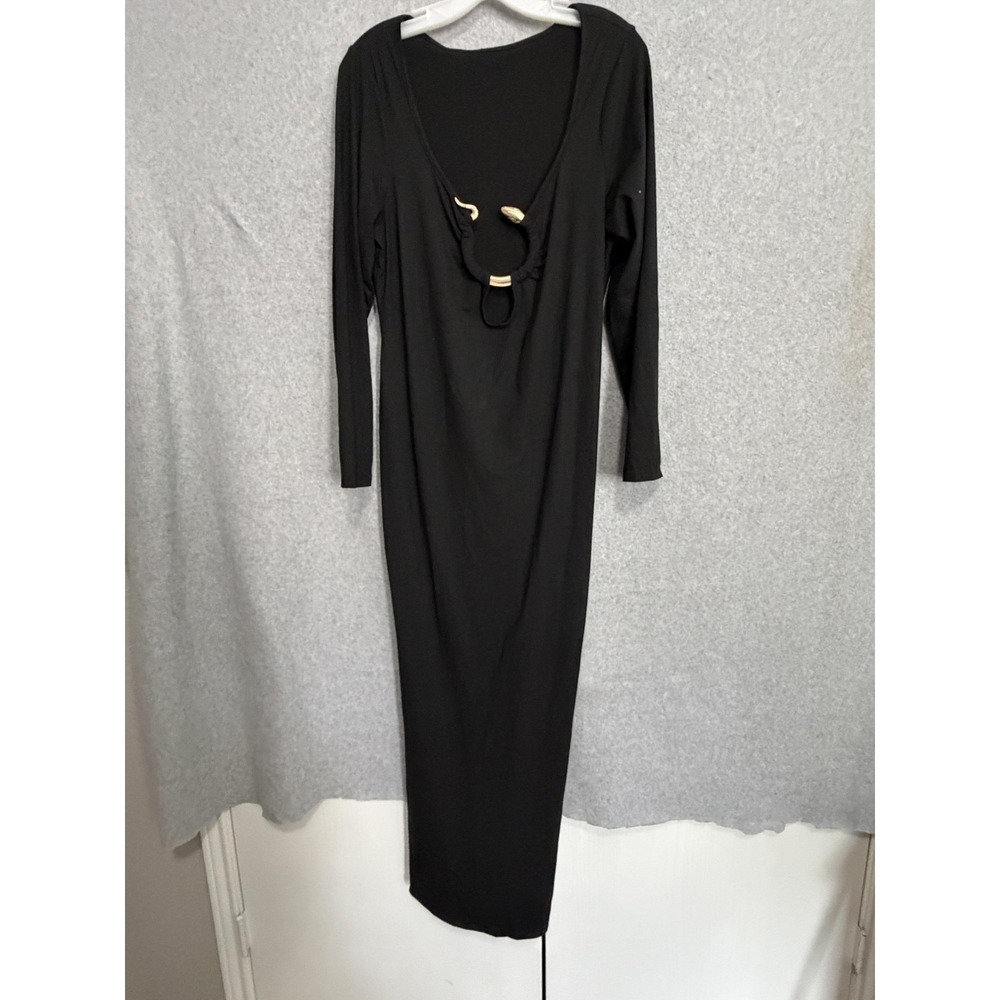 SheIn Dress Womens 1XL Black Snake Buckle Scoop Neck Bodycon Maxi Party Evening